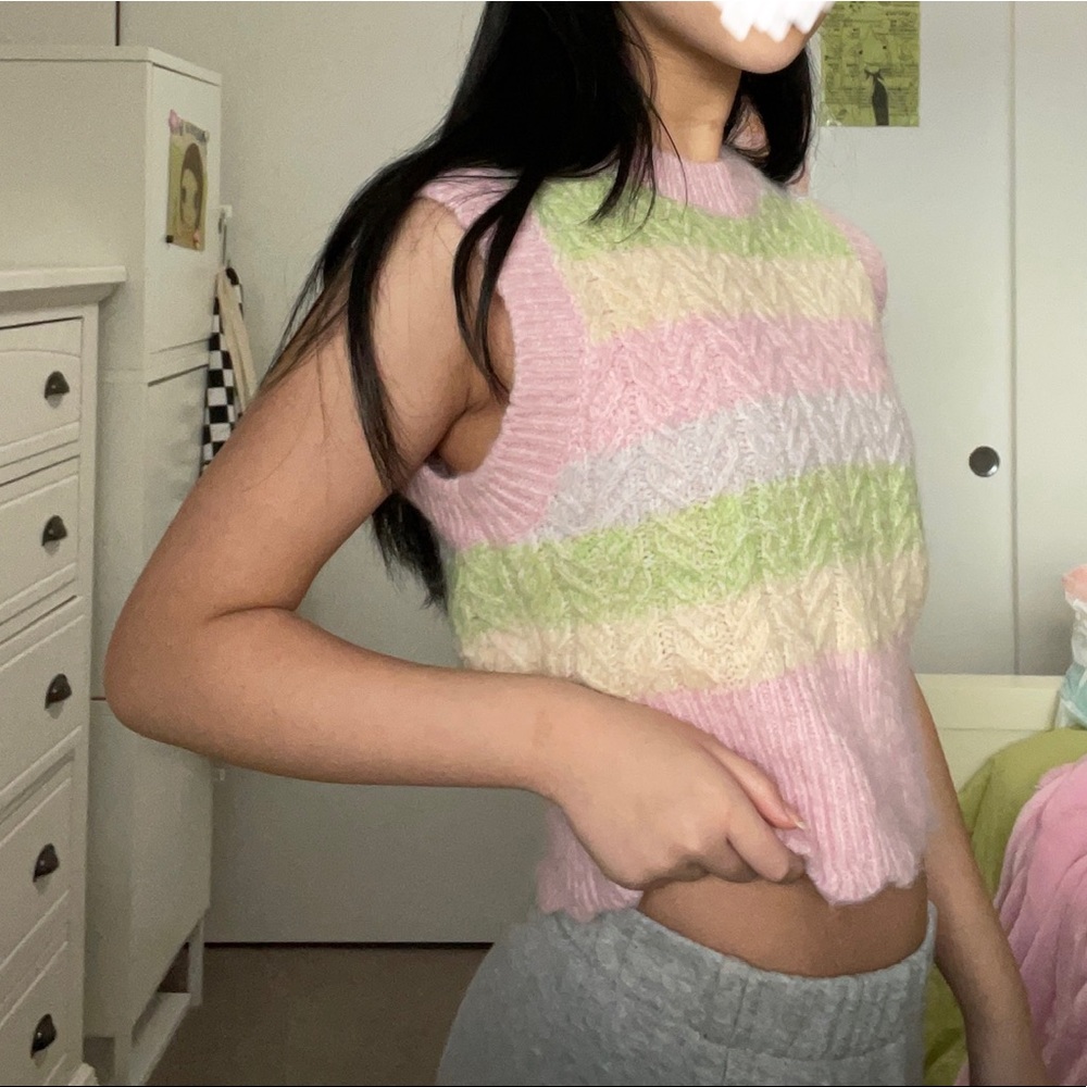 Zara Pastel Striped V-Neck Sweater
